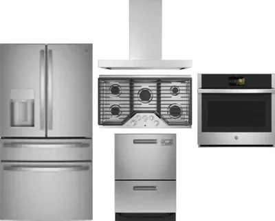 5 Piece Package Includes Refrigerator, Cooktop, Wall Oven, Hood And Dishwasher
